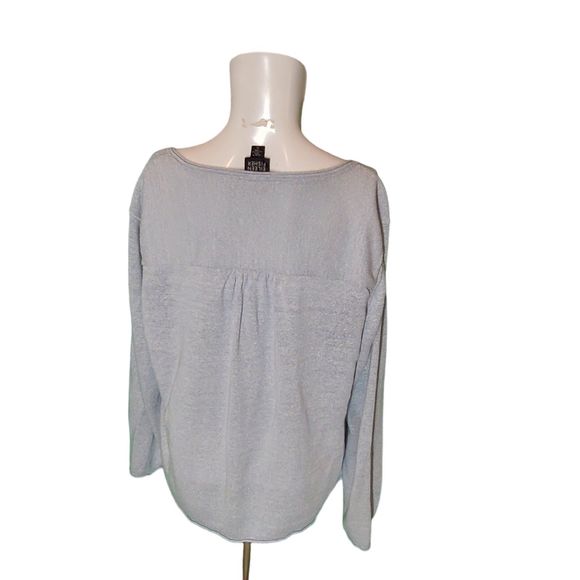 Eileen Fisher VTG Light Blue Italian Linen Silk Sweater V-neck Rolled Hem sz XL - Picture 3 of 6